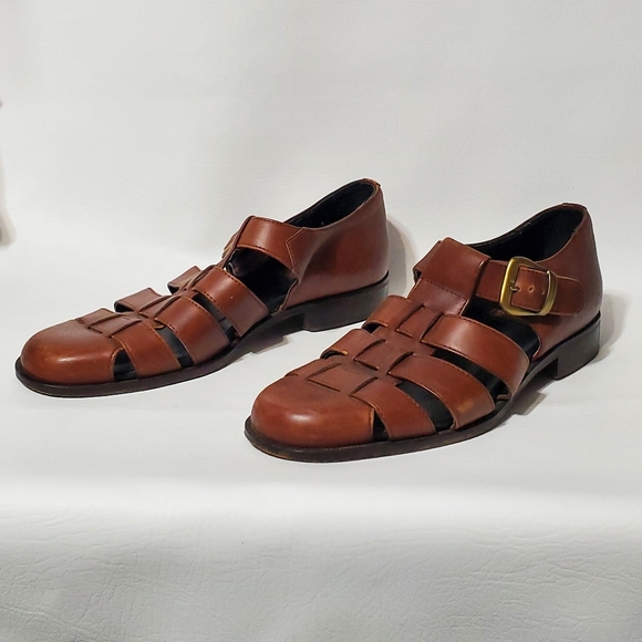 Pitti Shoes Firenze Brown Mens Sandals Cage Design Adjustable Buckle Size 7.5 D - Picture 3 of 13